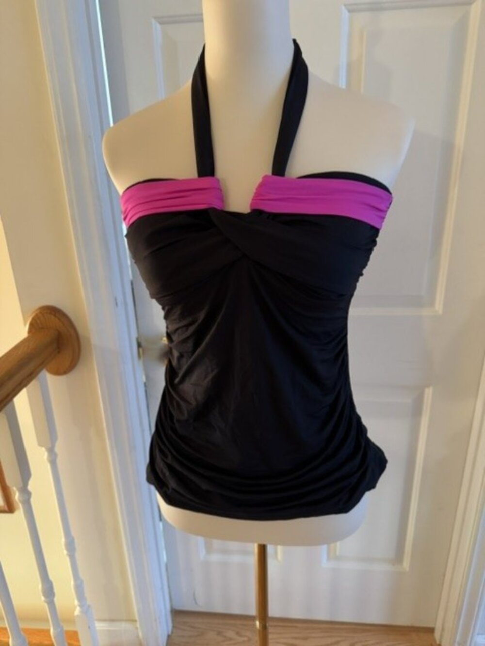 Anne Cole Color Blast Solids V-Wire Halter Bandeau-Kini Swim Top EUC Sz L